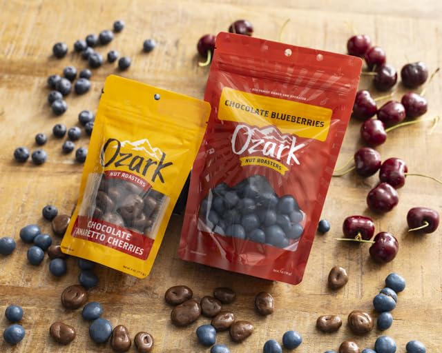 OZARK NUT ROASTERS Chocolate Amaretto Cherries Chocolate-Flavored Cherry Snacks World-Class Gourmet Milk Chocolate Coated Cherries Resealable Pack (14 oz)