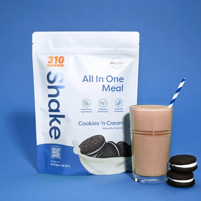 310 Nutrition All-In-One Meal Replacement Shake Powder - Plant-Based Protein Smoothie Blend w/High Fiber Probiotics &amp Adaptogens - Low Carb Vegan Keto &amp Paleo Friendly - Cookies N Cream - 1