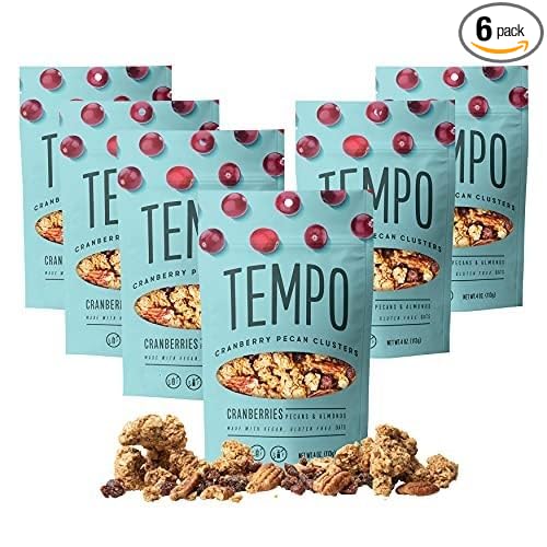 Cranberry Pecan Almond Granola Clusters - 6 Pack of 4 oz Bags - Gluten Free Oats High Protein Low Sugar Vegan Dairy Free Soy Free Vitamin E Prebiotic For Optimum Gut Health Nutrient-Rich Sna