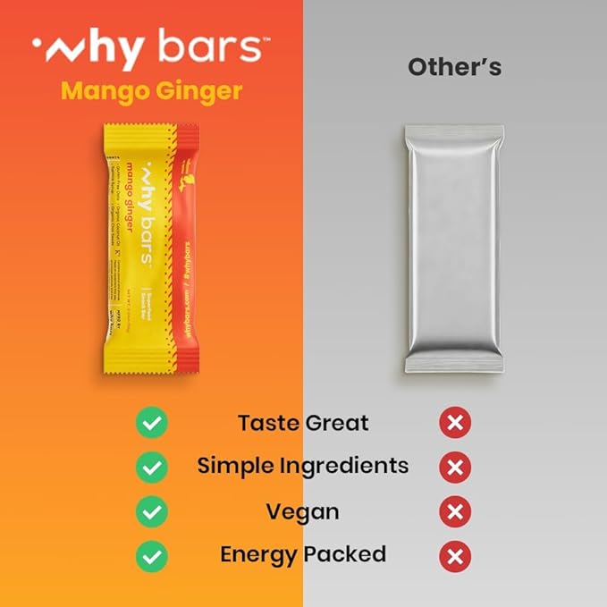 Why Bars Superfood Protein Bars 2.04 Ounce Bars - Protein Bar Superfood Gluten Free Non GMO Organic Vegan Simple Ingredients (Mango Ginger)