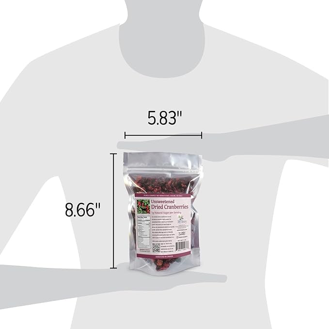Unsweetened Dried Cranberries by My Berry | 3oz | Naturally Tart: 1g Natural Sugar Per Serving | Non-GMO | No Added Sugar Juice or Oils | More Berries Per Ounce Than Sweetened Berries | Canadian Grow