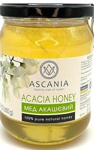 Ascania Honey 100% Pure Natural Glass Jar 22.9 oz / 650 gr Product of Ukraine (1 Pack Acacia)