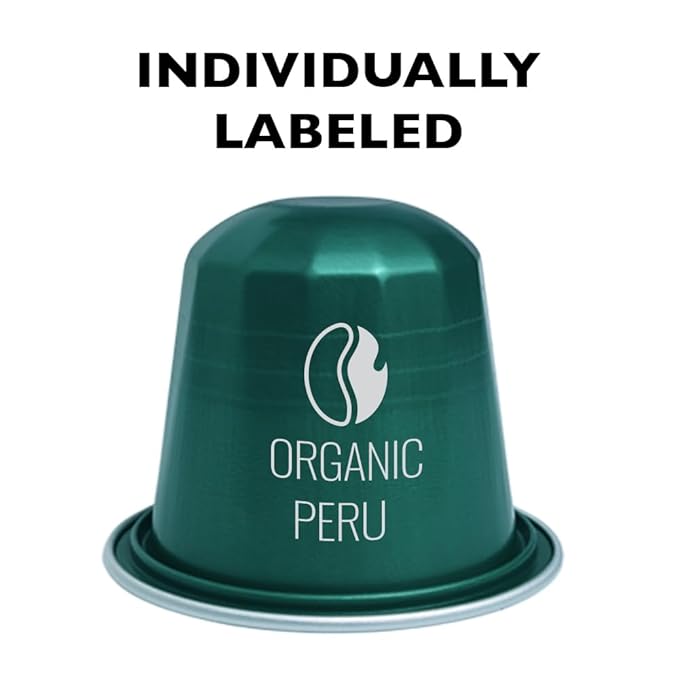 Fresh Roasted Coffee USDA Organic Peru Espresso Pods for Nespresso OriginalLine | 3rd Party Tested for Pesticides Mold Mycotoxins Kosher | 60 Recyclable Aluminum Capsules