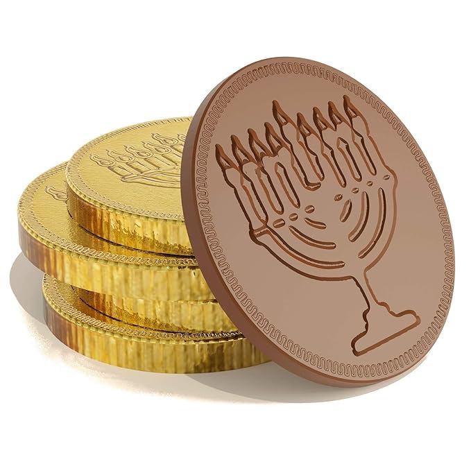 The Dreidel Company Hanukkah Chocolate Gelt 288-Pack Mesh Bags of Milk Chocolate Coins Kosher Certified Dairy Dreidel and Menorah Design Chanukah Coins