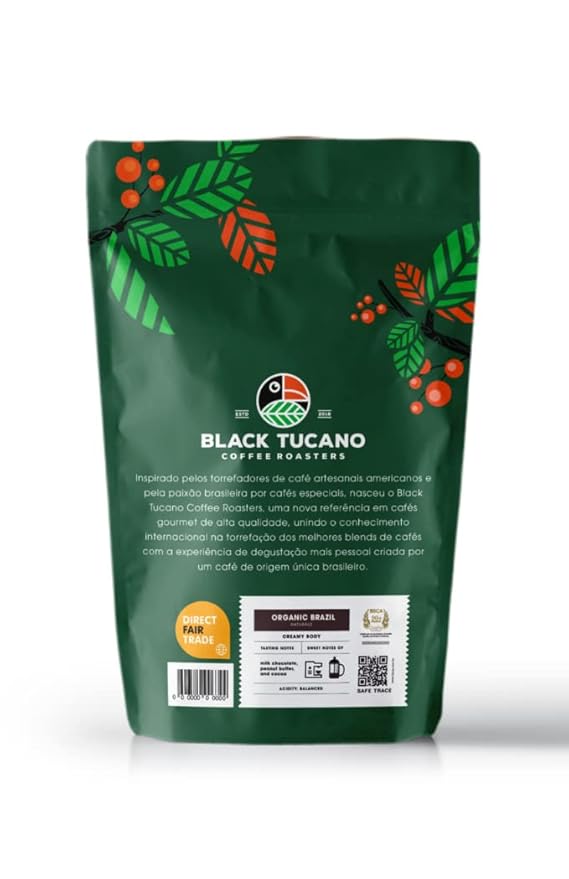 Black Tucano Specialty Coffee - Brazilian Whole Beans Medium Roast - Organic Coffee Whole Beans - 8.8 Ounces 250 Gr