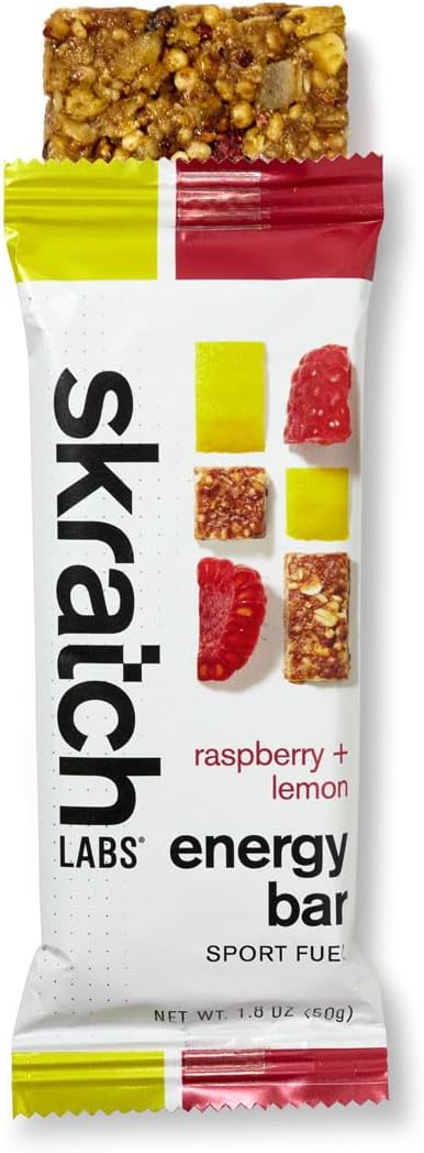 SKRATCH LABS Energy Bar | Raspberry + Lemon (12 pack) | Plant Based Healthy Snack | Low Sugar - 4g Protein | non-gmo gluten free soy free vegan kosher