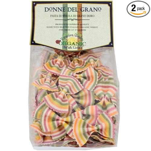 Donne Del Grano Organic Gourmet Italian Vegetable Colored Rainbow Bow Tie Pasta Noodles 8.8 Oz (250 grams) Pack of 2 bags