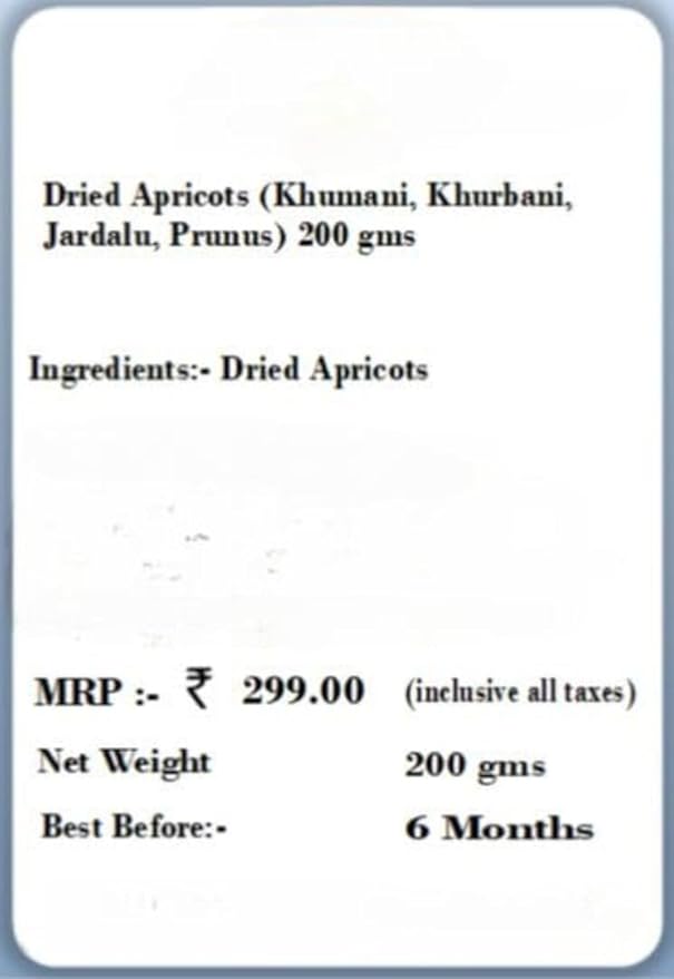 Generic Dried Apricots (Khumani Khurbani Jardalu Prunus)Gluten Free &amp Sodium Free | Pure &amp Natural -200 gm