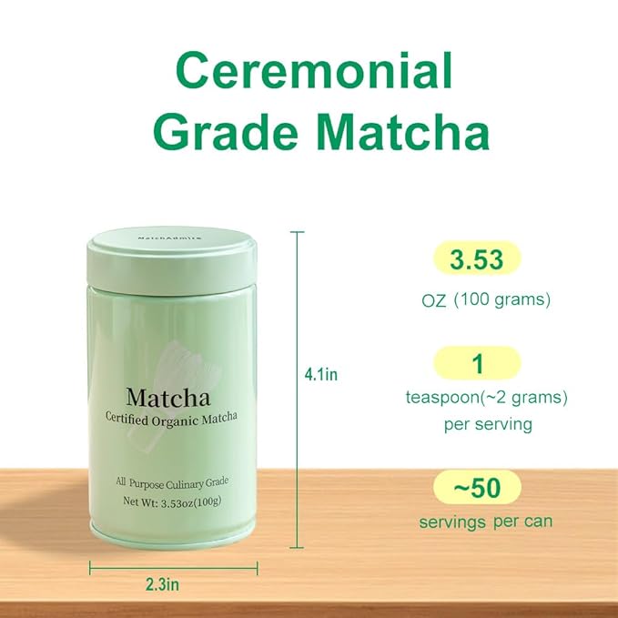 MatchAdmire Matcha Green Tea Powder - Premium First Harvest USDA Organic Gluten-Free Vegan 100% Pure Unsweetened No Additives 3.53oz Tin (All Purpose Culinary Grade Matcha)