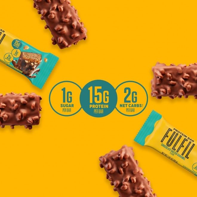 FULFIL Protein Bars Chocolate Salted Caramel Flavored Chocolate Peanut Caramel Gluten Free with 15g Pantry 18 Count (2PACK)