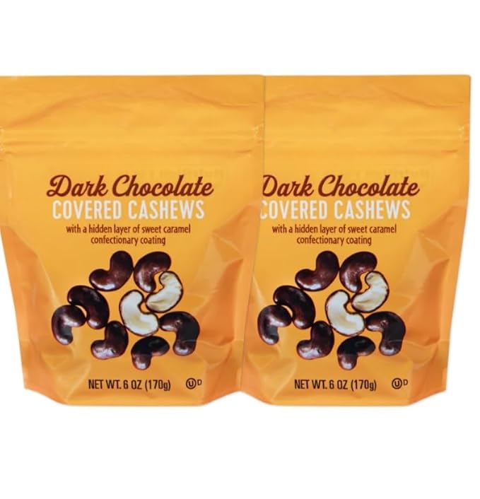 Dark Chocolate Covered Cashews Treat Snack 6 oz pack of 2 (2 Pack Cashews)