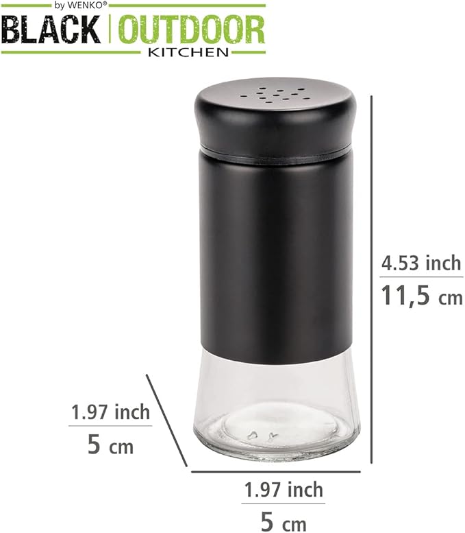 WENKO Boga glass spices set barbecue accessory with 0.14 L black outdoor kitchen spice gift set bottle made of transparent glass with lid made of black plastic Ø 5 x 11.5 cm