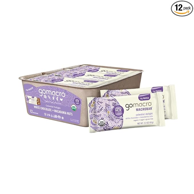 GoMacro MacroBar Organic Vegan Protein Bars - White Chocolate + Macadamia Nuts (2.3 Ounce Bars 12 Count)