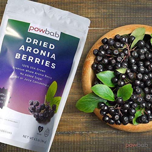 powbab Dried Aronia Berries from 100% USA Grown Organic Aronia Chokeberry. No Added Sugar. Not Freeze Dried Not Frozen. Made in USA Whole Black Chokeberry (6.5 oz)