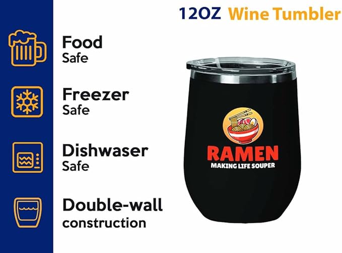 Ramen Lover Black Edition Wine Tumbler 12oz - Making Life Souper - Food Lovers chicken pumpkin vegan pantry spicy noodles