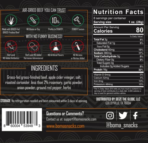 Boma Biltong Slab (Garlic &amp Herb) - Air-Dried Grass Fed Grass Finished Beef Jerky Snack | Keto Paleo Whole30 Friendly Carnivore Diet | Charcuterie South African Beef Jerky Gluten Free Soy F