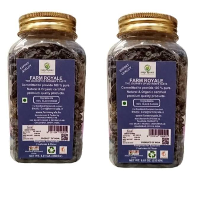 Farm Royale Black Raisins -1+1 Combo||(250gm &amp 250gm)||100% Pure and Natural||Shudh||Handpicked Material||Export quality