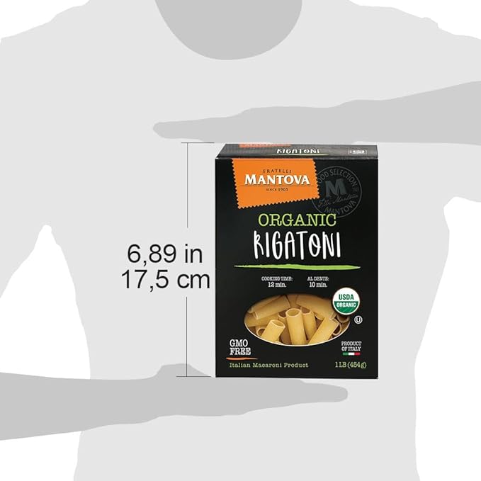 Mantova Italian Organic Rigatoni Pasta - 100% Durum Semolina Organic Rigatoni - 1 Pound (Pack of 6) - Product Of Italy