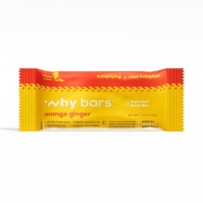 Why Bars Superfood Protein Bars 2.04 Ounce Bars - Protein Bar Superfood Gluten Free Non GMO Organic Vegan Simple Ingredients (Mango Ginger)