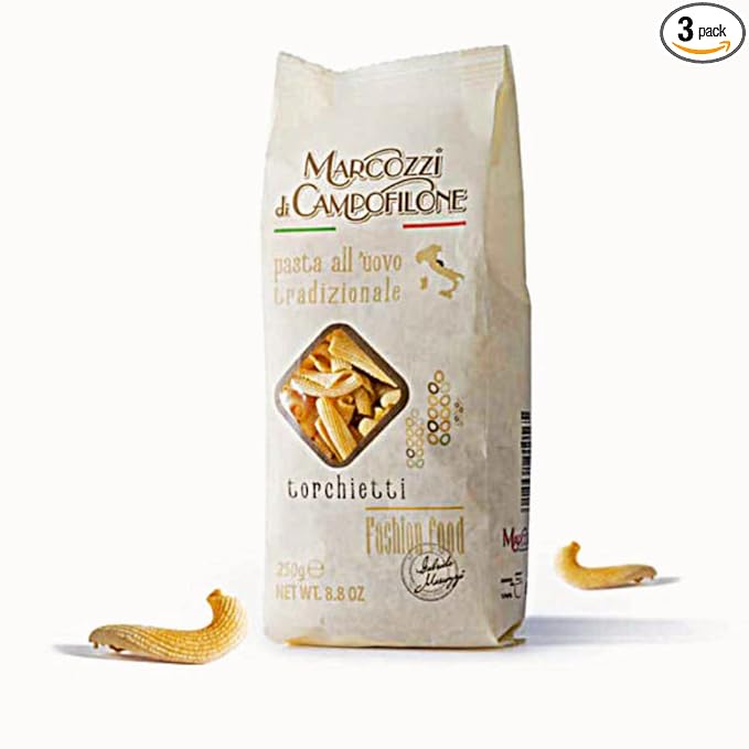 Campofilone Italian Torchietti Egg Pasta | Marcozzi di Campofilone Traditional Dried Egg Pasta Imported from Italy | 8.8oz (250g) | (Pack of 3)