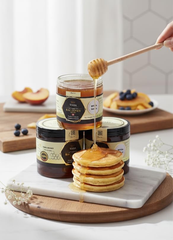 TIARA Yemeni Hadrami Honey – 100% Raw Pure &amp Natural CFIA Certified Unpasteurized Packed in Canada Premium Quality – 14 Fl Oz 400g + Free Honey Dipper Gift
