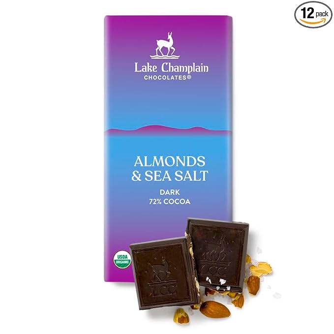 Lake Champlain Chocolates 12 Pack Bar Chocolate Almonds and Sea Salt 3 Ounce