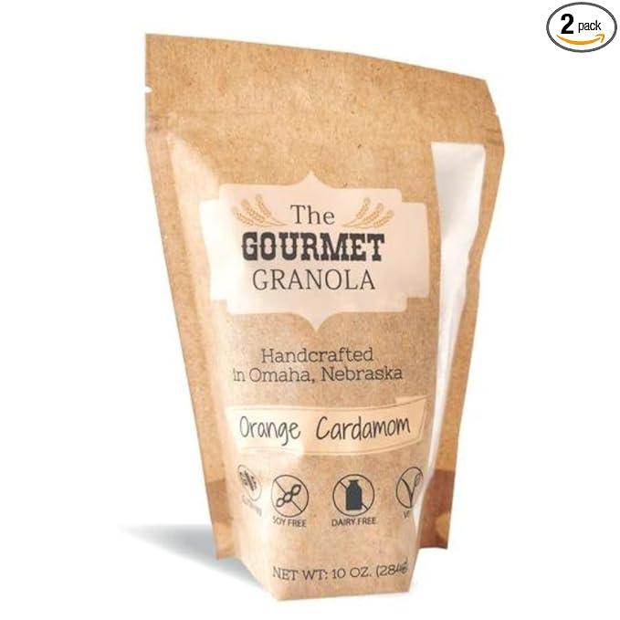 The Gourmet Granola Orange Vanilla Granola | Delightful Blend of Orange Vanilla &amp Cardamom | Gluten Free Soy Free Dairy Free | Delicious on Yogurt | Vegan | Nebraska Made | 10 oz Bag | 2 Pack
