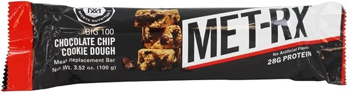 MET-Rx Big 100 Meal Replacement Bar Chocolate Chip Cookie Dough 3.52 Ounce 9 Count