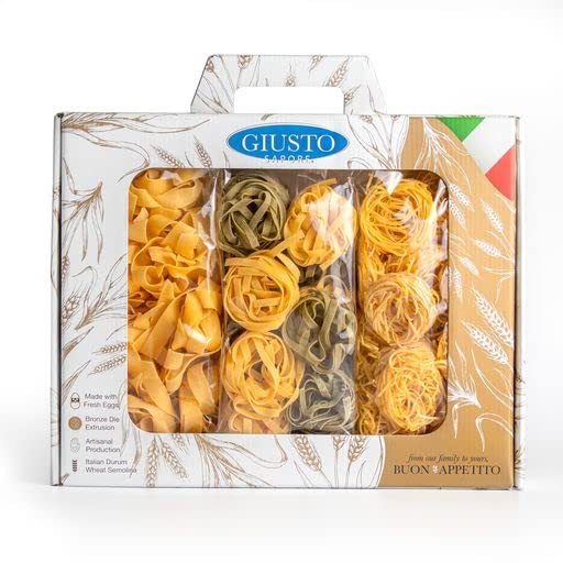 Giusto Sapore Pasta Gift Set - Imported From Italy - Perfect for The Foodie In Your Life - Classic Trio Pappardelle Tagliatelle &amp Tagliolino