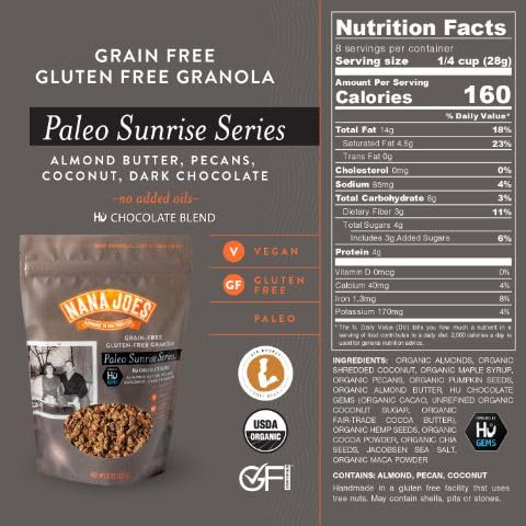 Nana Joes Granola Paleo Series | Hu Dark Chocolate Coconut Almond Butter &amp Pecan | Handmade Gluten-Free Vegan Healthy Plant-Based Organic Refined Sugar-Free Grain-Free | Superfood Breakfas
