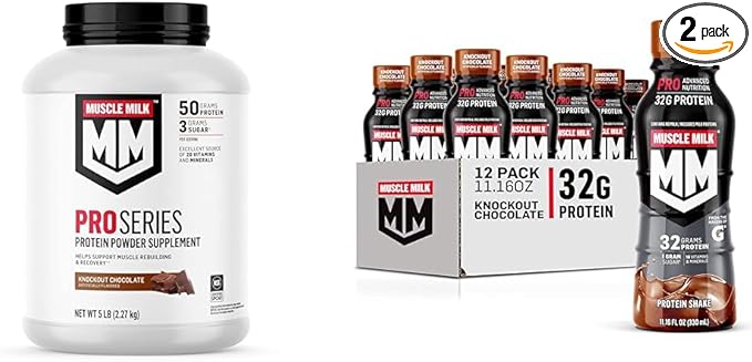 Muscle Milk Pro Series Protein Powder Supplement Knockout Chocolate 5 Pound &amp Pro Advanced Nutrition Protein Shake Knockout Chocolate
