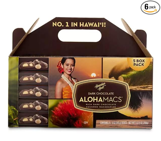 Dark Chocolate Covered Macadamia Nuts by Hawaiian Host 5 Box Tote - 5 ounces