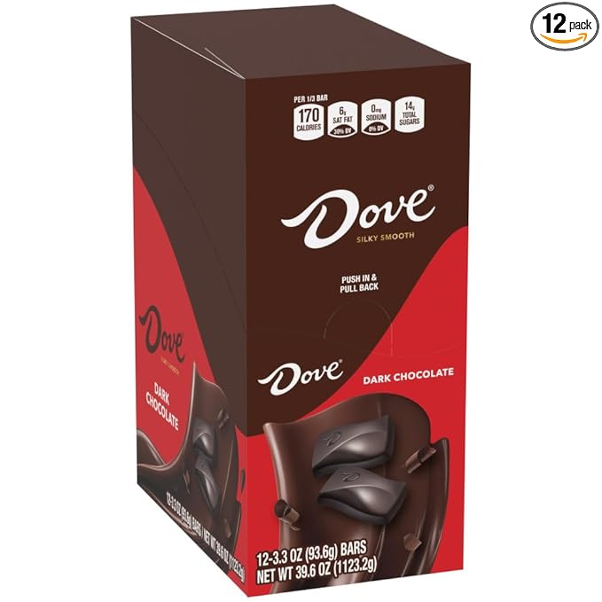 DOVE Dark Chocolate Bars 3.30-Ounce Full Size Candy Bars (Pack of 12)