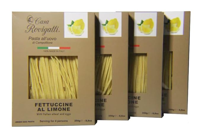 Fettuccine with Lemon Gourmet Egg Pasta (Pack of 4) - Italian Pasta From the Region of Di Campofilone- Imported Italian Egg Pasta- 8.8 ounces / 250 grams