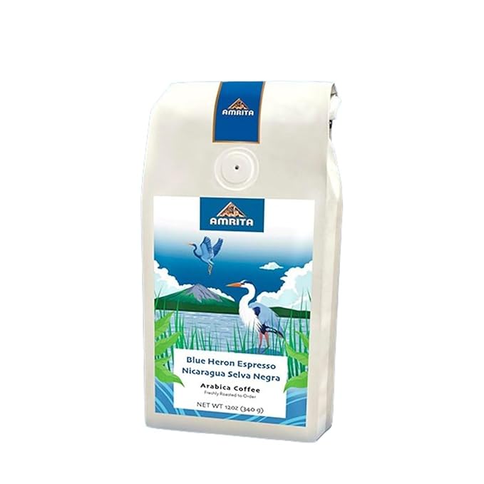 Blue Heron Espresso Nicaragua Selva Negra - Light - Roasted by Amrita Certified Pure - Freshly Ground Coffee - 5 Pound Bag