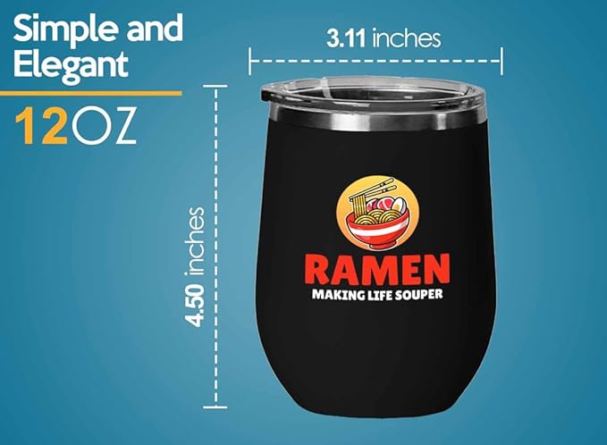 Ramen Lover Black Edition Wine Tumbler 12oz - Making Life Souper - Food Lovers chicken pumpkin vegan pantry spicy noodles