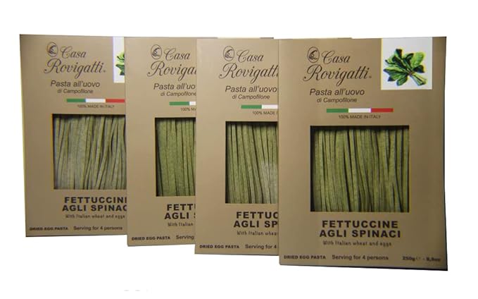Fettuccine With Spinach (Pack of 4) - Italian Fettuccine Pasta Agli Spinaci From the region of Di Campofilone- Imported Italian Egg Pasta- 8.8 ounces / 250 grams
