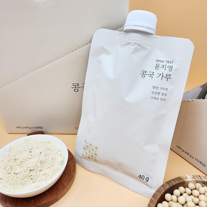 Yoonjiyoung 100% Korean Soybean Powder 한국산 콩국가루 (10 pouch 400g / 14.1 oz) – Vegan Meal Replacement Shake 100% Korean Grains No Additives
