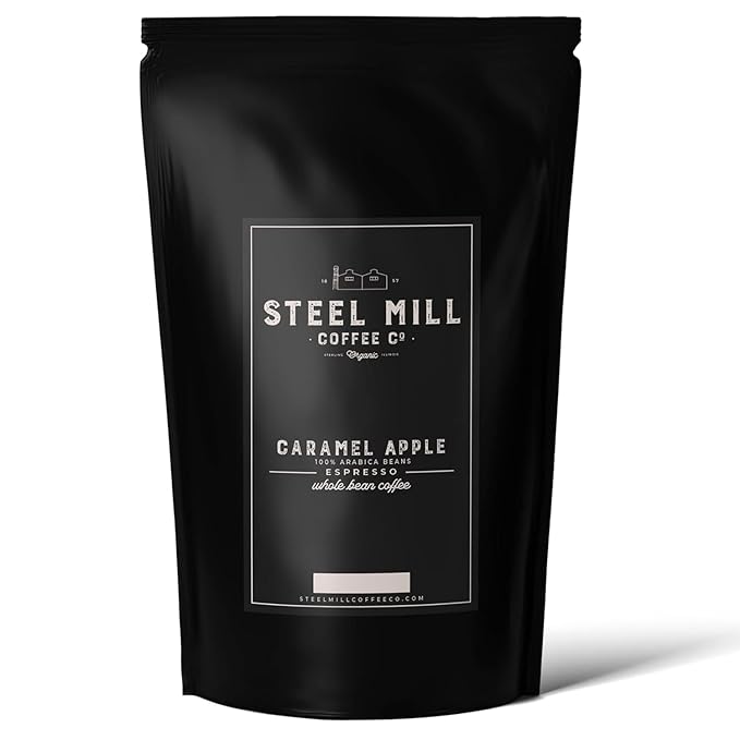 Steel Mill Coffee Co. Caramel Apple Whole Bean Coffee – 2 LB Bag | Medium Roast Colombian Arabica | Vegan Gluten-Free Sugar-Free Dairy-Free | Grown in Colombia