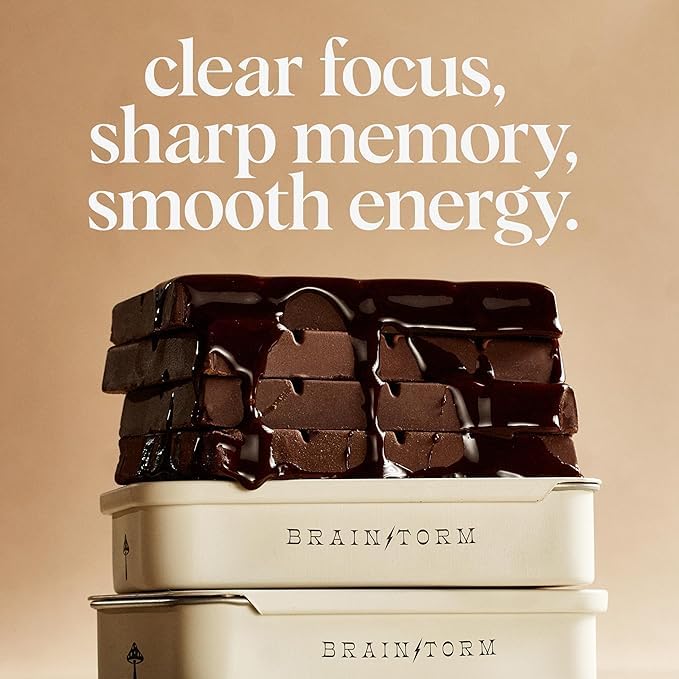 Brainstorm 4-Pack | Functional Mushroom Chocolates | Energy Bites for Focus Clarity &amp Cognitive Function | Lions Mane Cordyceps Guarana &amp Phosphatidylserine Natural Caffeine