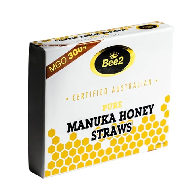 Bee2 Manuka Honey Stick MGO 300+ 100% Raw &amp Pure Organic Manuka Honey (Equiv. to UMF 10+) 30 Single-Serve Stick (0.42oz each) I Convenient for Tea Travel &amp Immune Support Certified Authenti