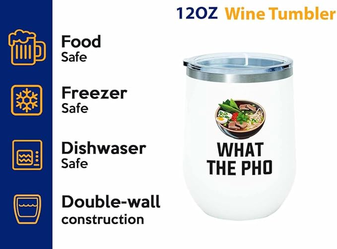 Ramen Lover White Edition Wine Tumbler 12oz - What the pho - Food Lovers chicken pumpkin vegan pantry spicy noodles