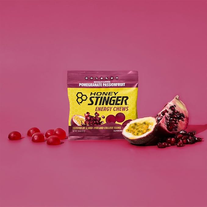 Honey Stinger Organic Pomegranate Passionfruit Energy Chew Gluten Free &amp Caffeine Free for Exercise Running and Performance Sports Nutrition for Home &amp Gym Pre and Mid Workout 12 Pack