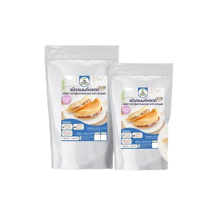 เชฟจ๋า Traditional Thai Pancake Premix - Authentic Khanom Thang Taak Style Batter Mix - Easy-to-Prepare Dessert Base for Home Cooking - Standard Bag (500g)