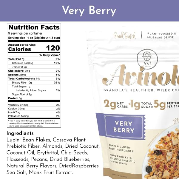 Superfood Granola- Grain-Free Keto No Sugar Added - No oats Superfood Snack made from lupini beans with Berry Flavors Gluten-Free (9 Ounce (Pack of 3) Chocolate Berry &amp Peanut Butter)