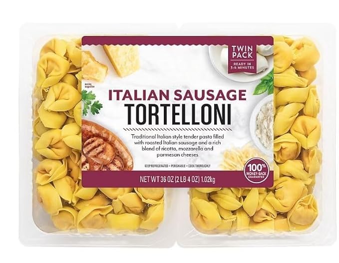 Italian Sausage Tortelloni contains a generous filling of roasted Italian Sausage and three delicious cheeses. The blend of Ricotta Mozzarella and Parmesan Cheeses in a tender dough will melt in you
