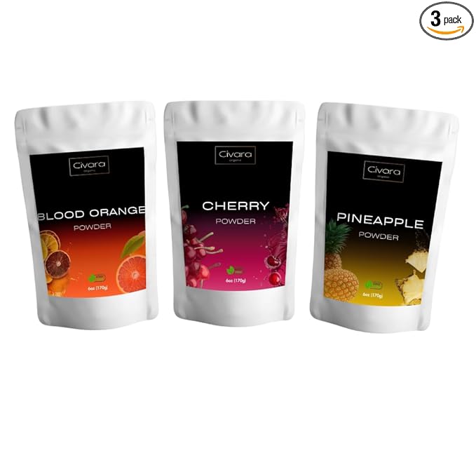 Civara Organic Fruit Powder Trio – 3-Pack (6oz Each) | 100% Natural No Sugar No Additives | USDA Organic Vegan Gluten-Free | Perfect for Smoothies Drinks &amp Baking – Choose Your Flavors (9. Bl