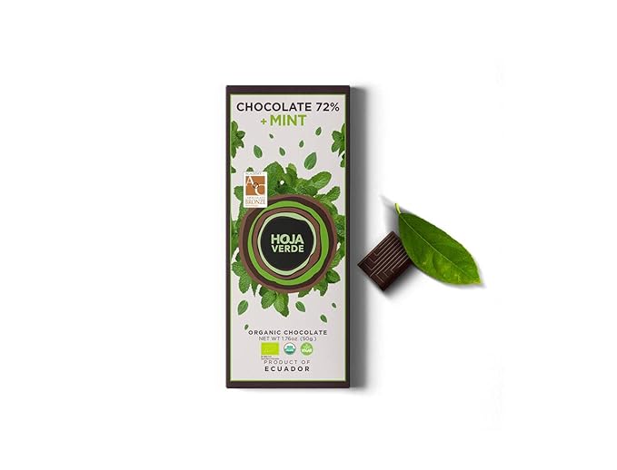 Hoja Verde Organic Dark Chocolate 72% Dark Chocolate and Mint I Vegan Gluten Free Soy Free Non GMO Paleo