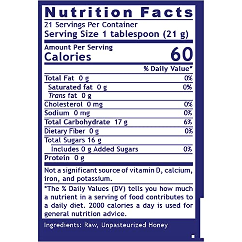 Quantum Nutrition Labs Canadian Honey - Raw Honey Pure Honey Raw Unpasteurized Honey Unfiltered 100% Pure Sugar-Free Unprocessed Wildflower Honey - 1 lb Jar