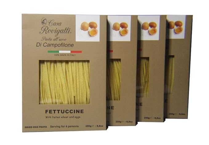 Fettuccine Egg Gourmet Pasta (Pack of 4) - from the Di Campofilone Region- Imported Italian Egg Pasta- 8.8 ounces / 250 grams